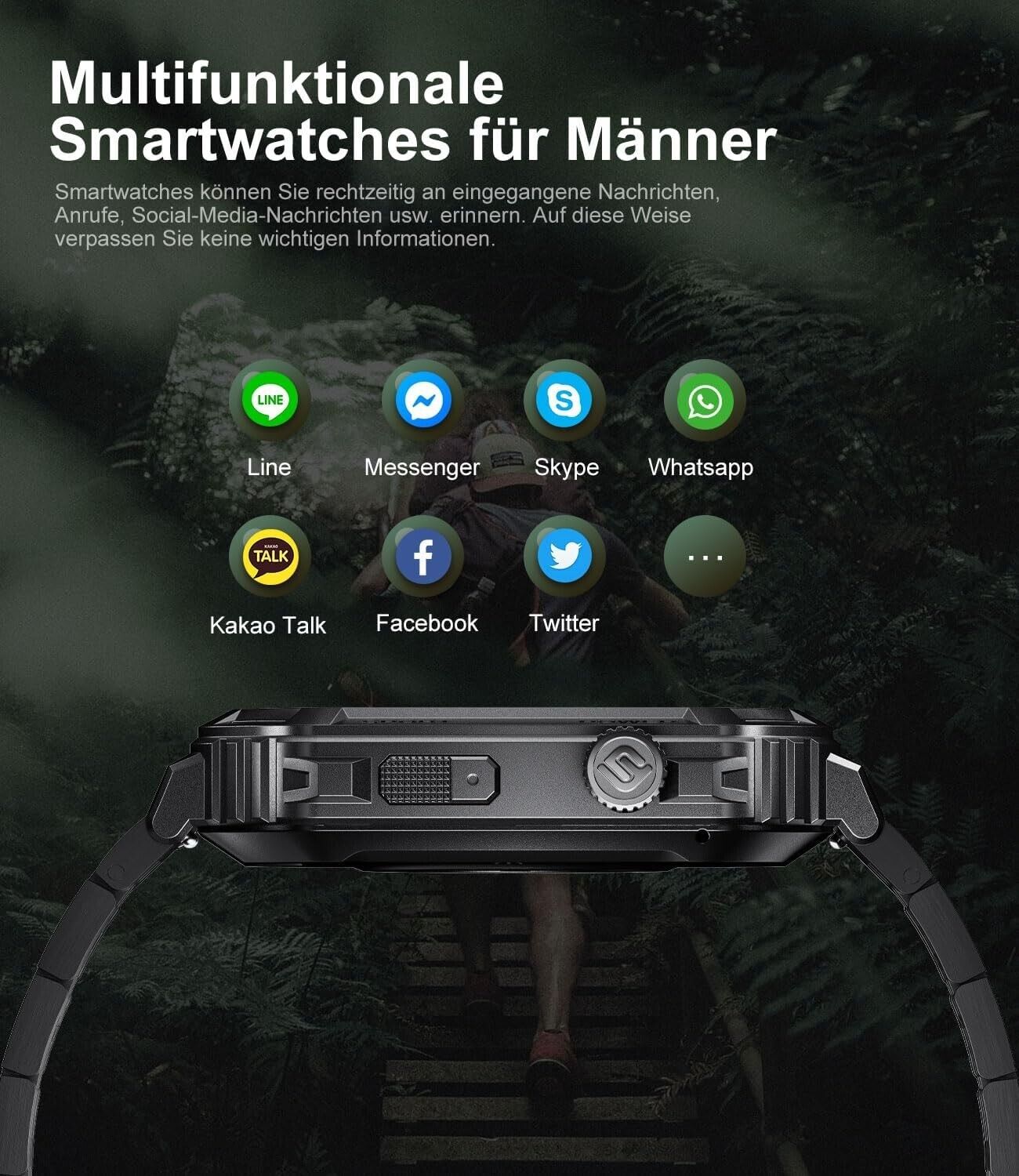 Smartwatch Men with Phone Function, 1.96'' DIY HD Outdoor Military Fitness Watch