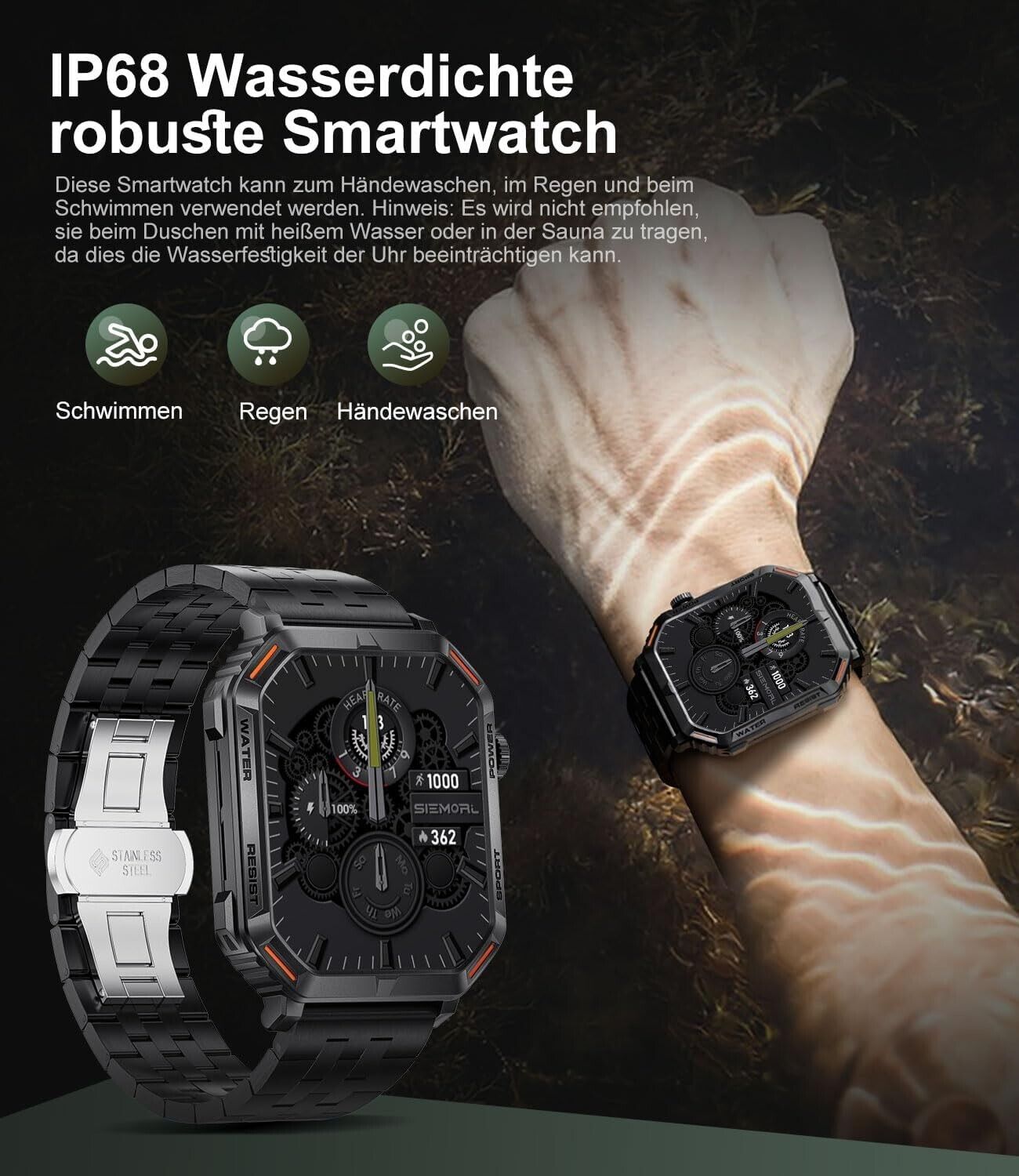 Smartwatch Men with Phone Function, 1.96'' DIY HD Outdoor Military Fitness Watch