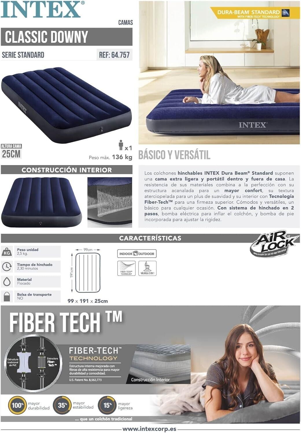 Intex Luftbett 99x191x25 – Gästebett Luftmatratze für Camping & Zuhause