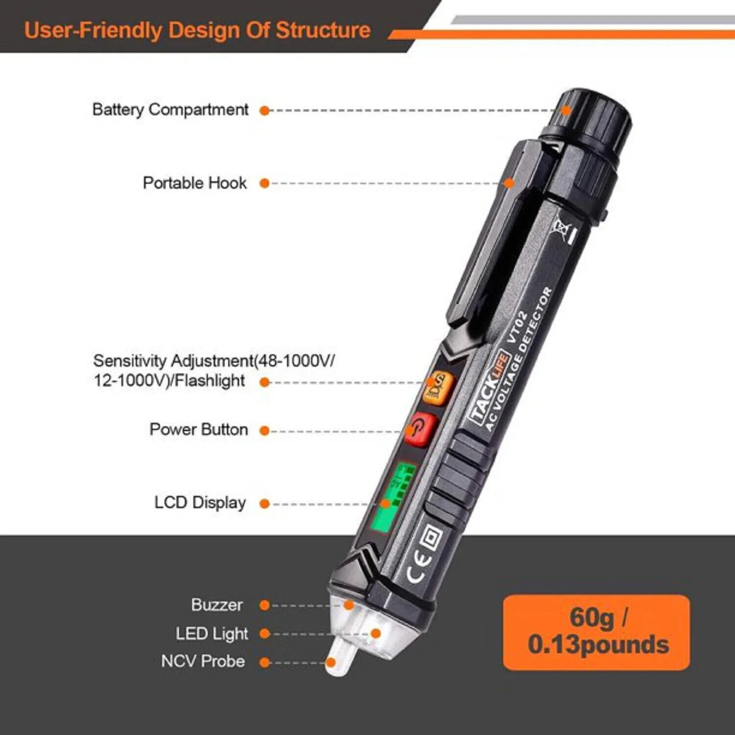 Berührungsloser Spannungsprüfer AC 12–1000V – NCV Prüf Stift mit LCD & Alarm