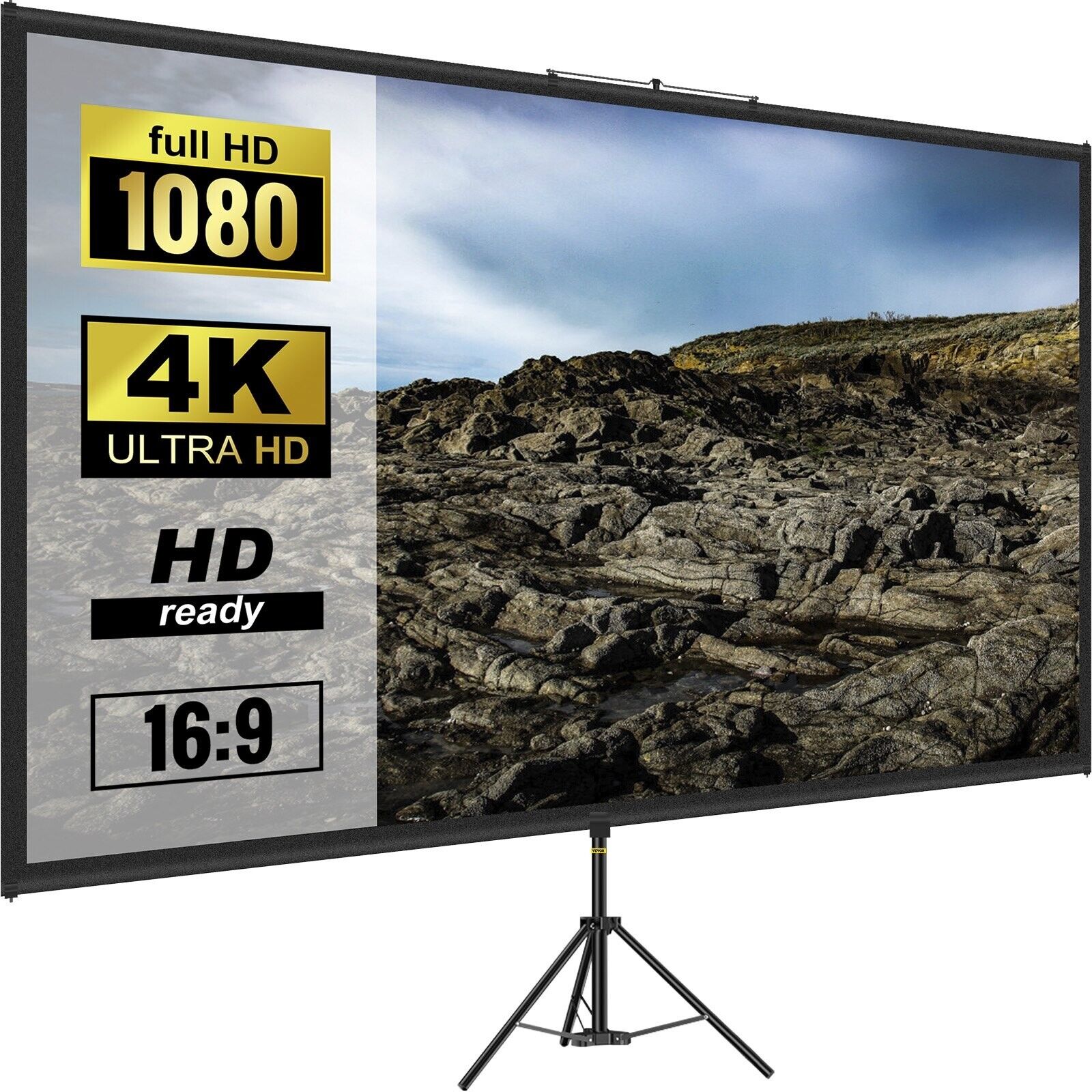 80 Zoll Beamer Leinwand mit Stativ 16:9 – 4K HD Rolloleinwand höhenverstellbar für Heimkino, Präsentationen und Veranstaltungen