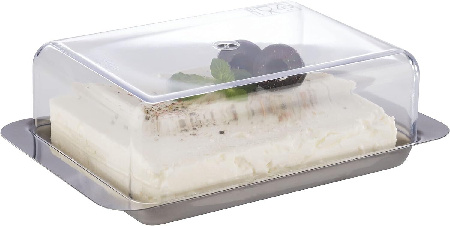 APS Edelstahl Butterdose für 250g Butter mit Deckel – Butterbehälter für Kühlschrank und Frühstückstisch