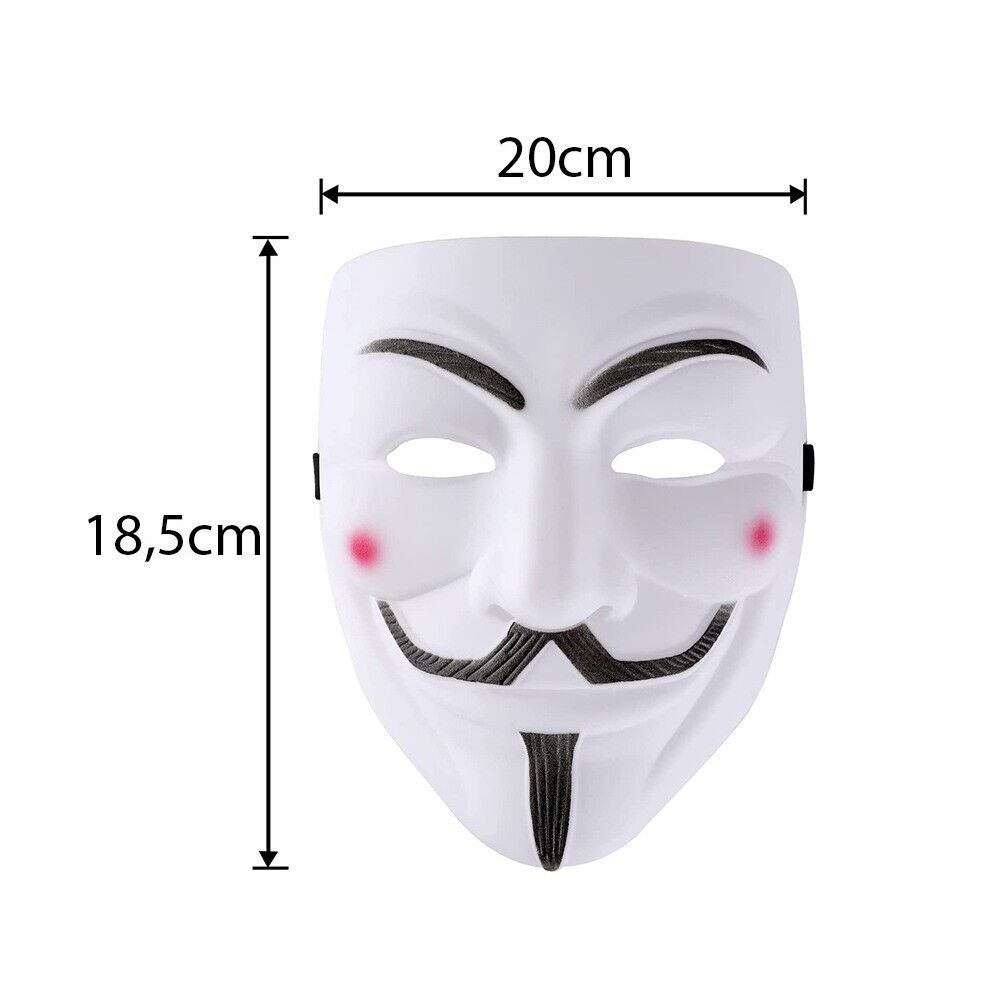 Anonyme Vendetta Maske – Guy Fawkes Maske aus robustem Kunststoff für Halloween, Karneval & Party  - 4038732759343