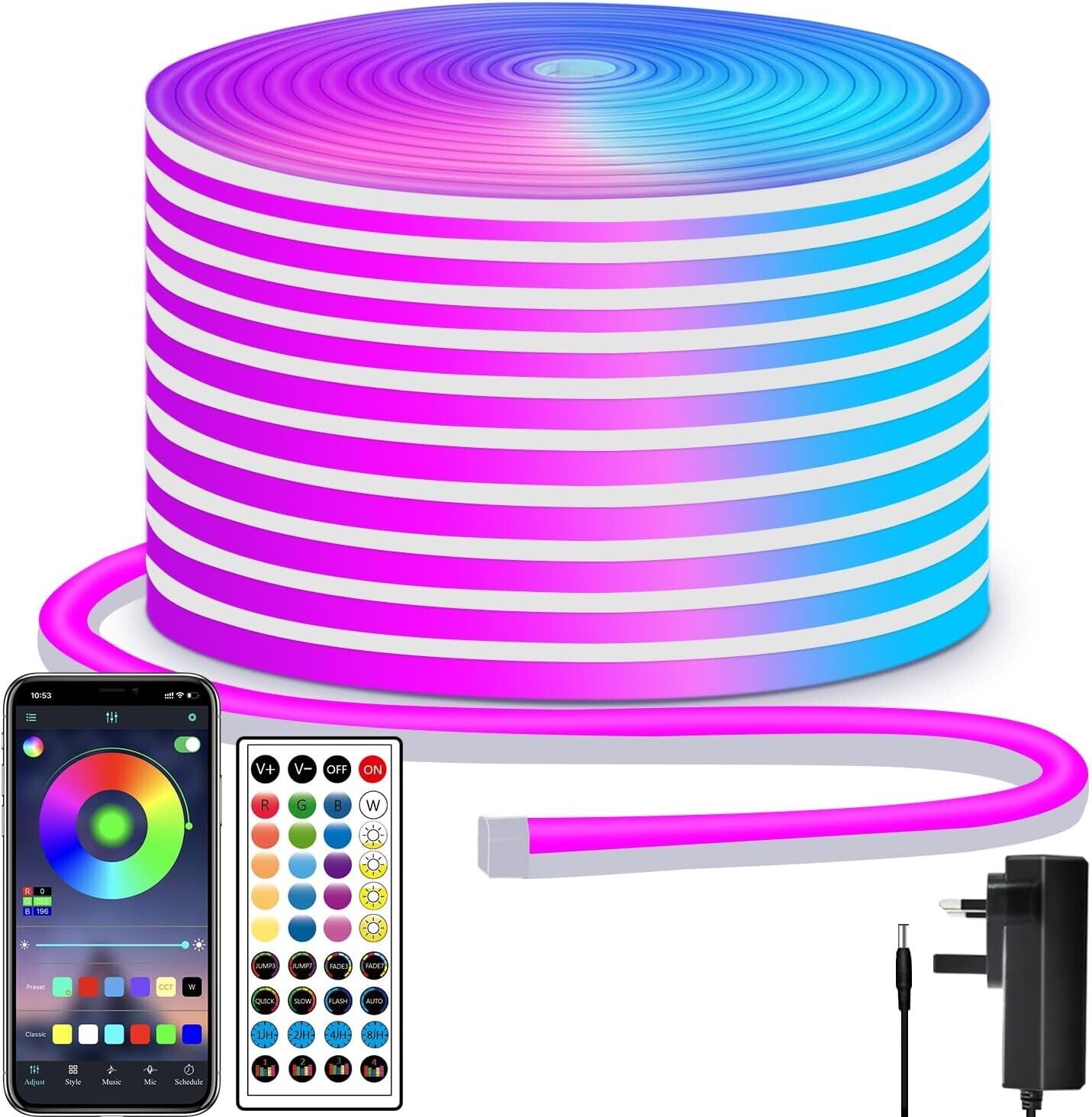 3-30M Neon LED Strip Streifen RGB Flex Schlauch diffus Lichtband Dimmbar mit APP