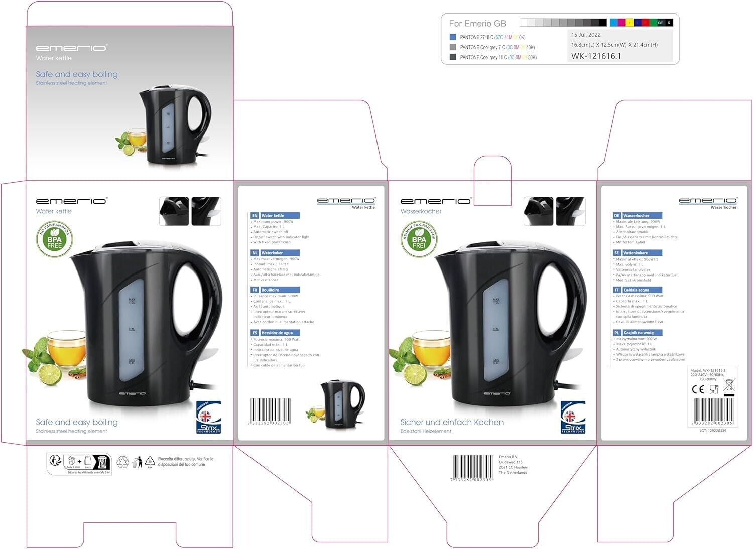 Emerio Wasserkocher 1.0 Liter 900 Watt Wasserstandsanzeige BPA-frei Zuhause