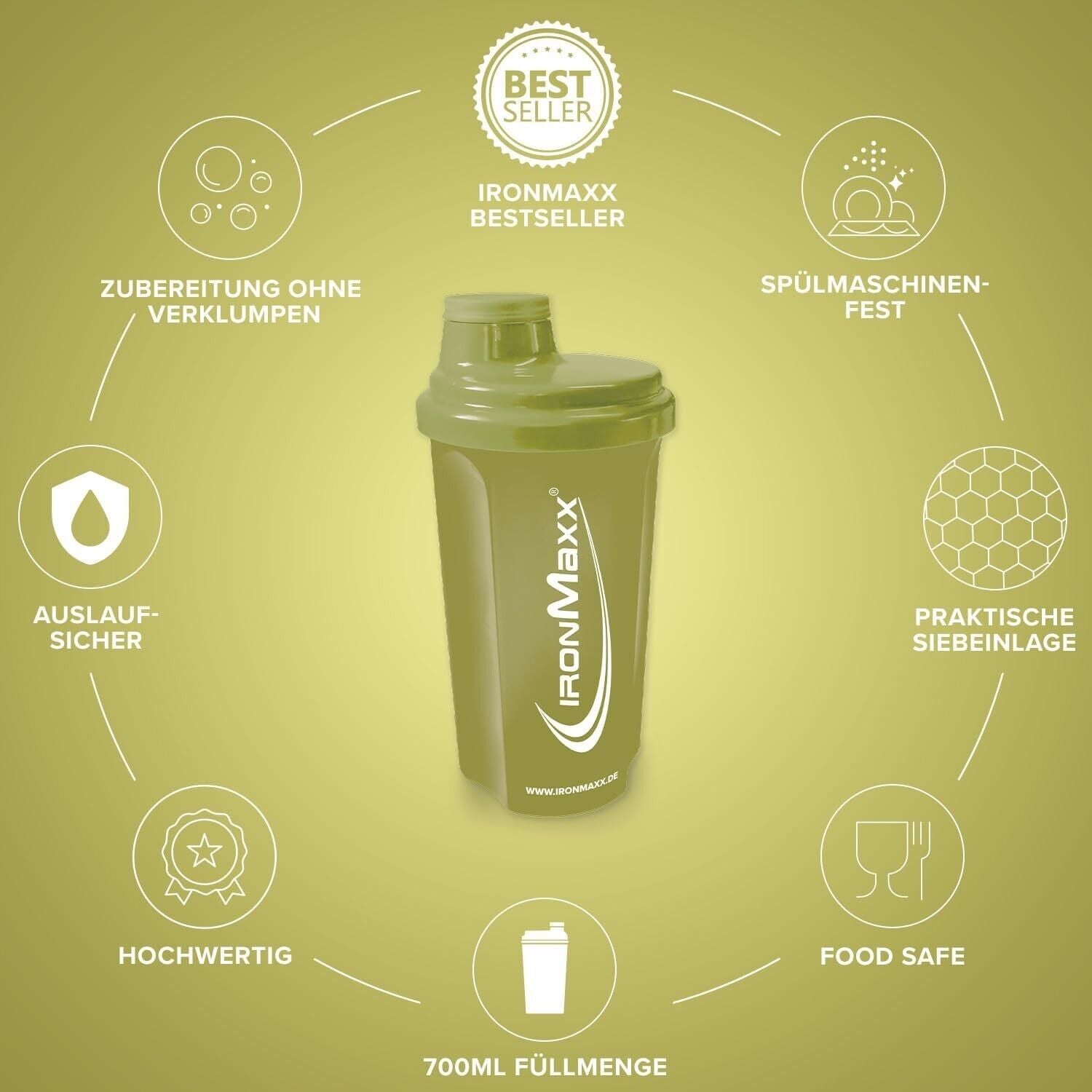 IronMaxx Eiweiß Shaker -mit Sieb & Schraubdeckel 700ml | Proteinshaker