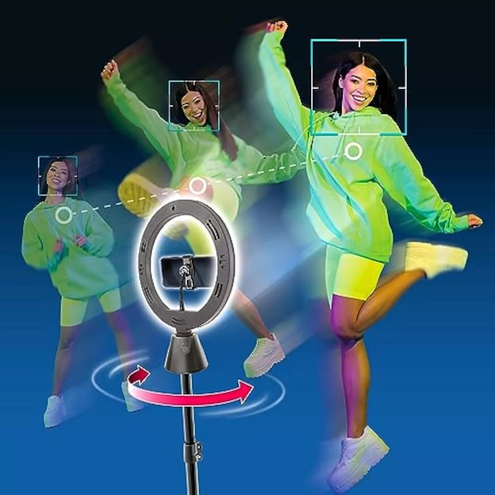 10 Zoll LED Ringlicht mit Stativ & Motion Tracking | Komplett-Set für TikTok, YouTube & Selfies | Smartes Videomaker Set mit Fernbedienung & Greenscreen