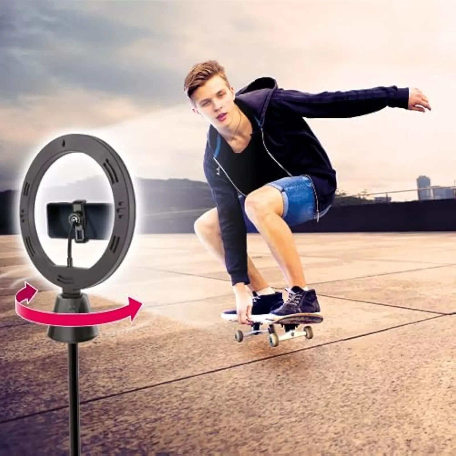 10 Zoll LED Ringlicht mit Stativ & Motion Tracking | Komplett-Set für TikTok, YouTube & Selfies | Smartes Videomaker Set mit Fernbedienung & Greenscreen
