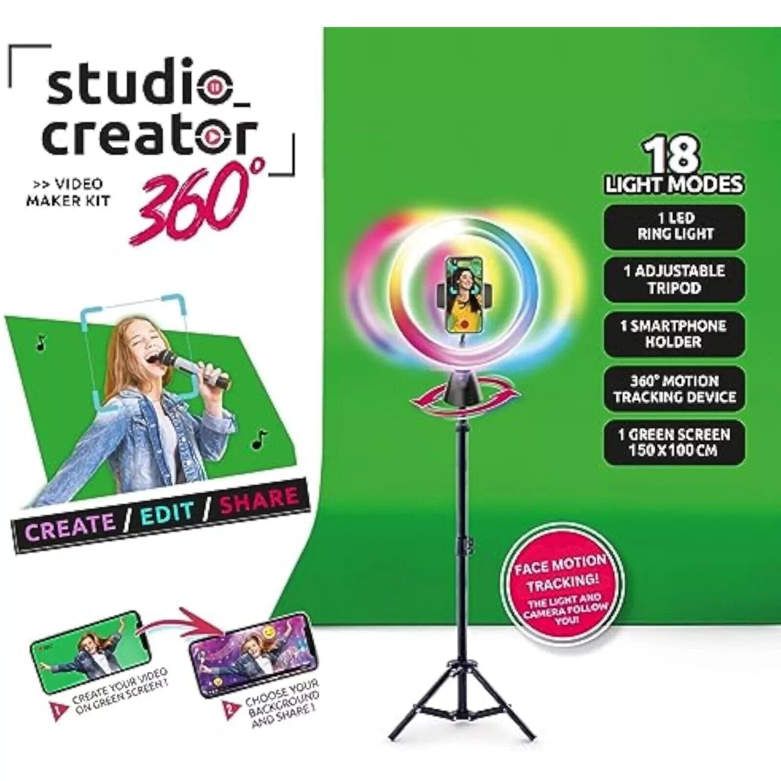 10 Zoll LED Ringlicht mit Stativ & Motion Tracking | Komplett-Set für TikTok, YouTube & Selfies | Smartes Videomaker Set mit Fernbedienung & Greenscreen