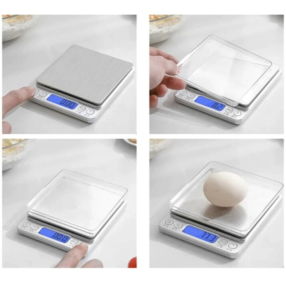 Digitale Küchenwaage 0,1g-500g Genauigkeit LCD Display mit 2 Schalen & Tara