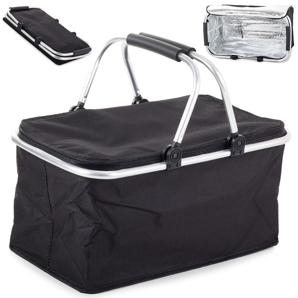 Thermo Einkaufskorb Faltbar 48x28x22cm – Isolierter Picknickkorb mit Reißverschluss & Alurahmen