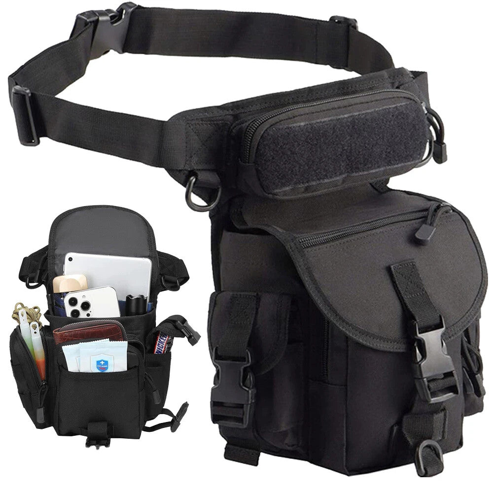 Herren Beintasche Outdoor Motorrad Hüfttasche Tactical Schwarz mit vielen Fächern