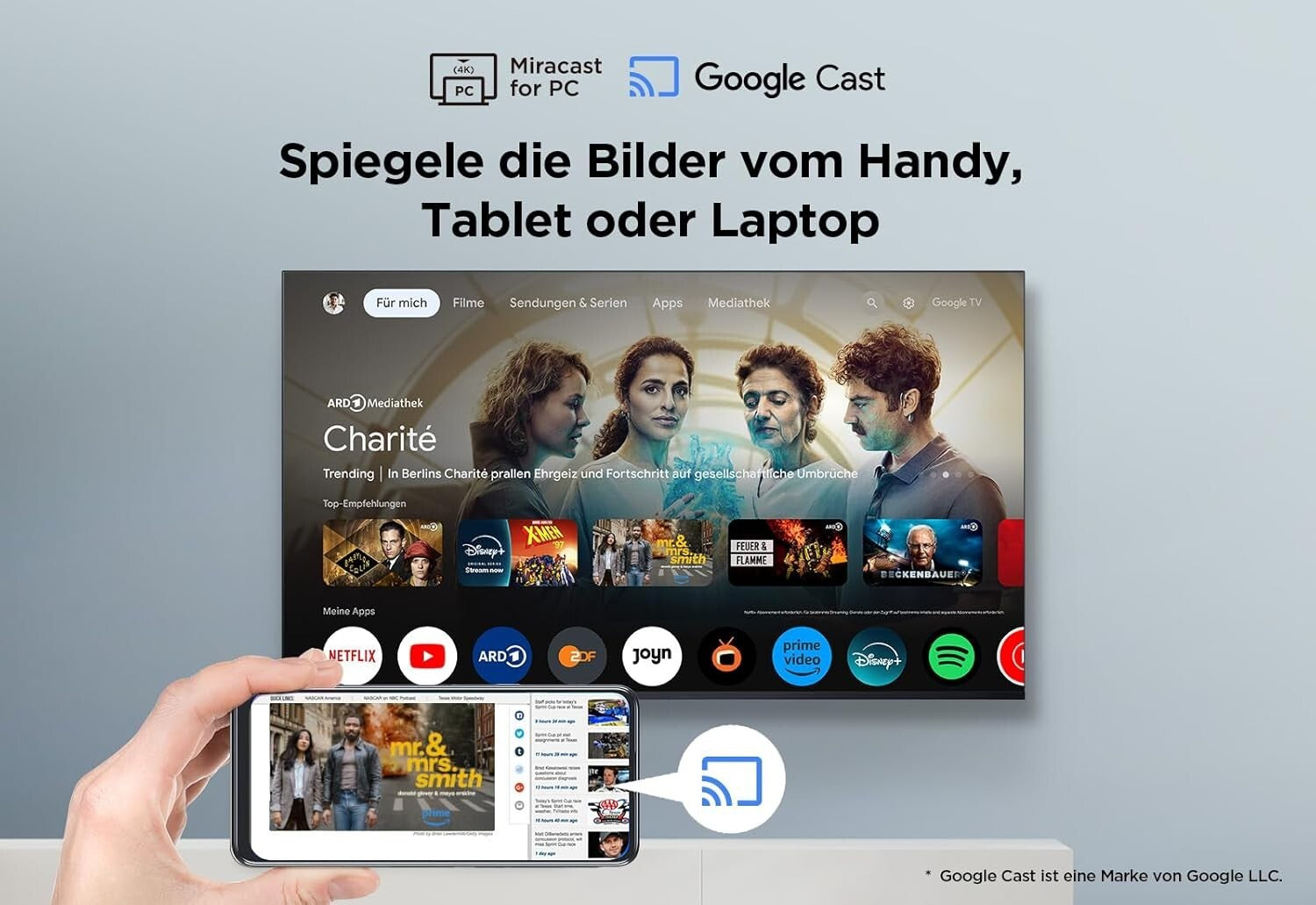 55 Zoll 4K Ultra HD Smart TV – HDR10, Dolby Audio, Micro Dimming, Google TV