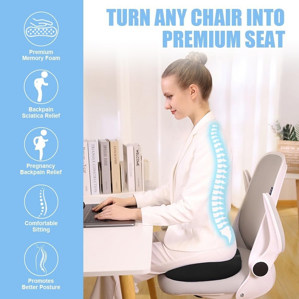 Orthopädisches Memory Foam Sitzkissen – Ergonomischer Komfort für Rücken, Hüfte & Steißbein