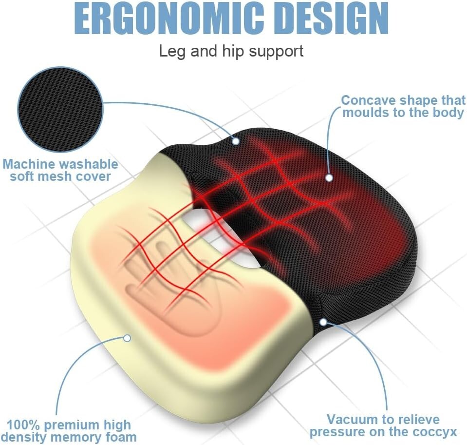 Orthopädisches Memory Foam Sitzkissen – Ergonomischer Komfort für Rücken, Hüfte & Steißbein