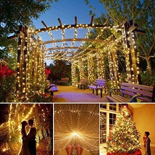 LED Lichtervorhang 3x3m Warmweiß mit Timer & Fernbedienung für Außen & Innen