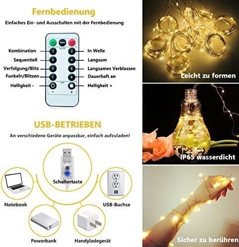 LED Lichtervorhang 3x3m Warmweiß mit Timer & Fernbedienung für Außen & Innen