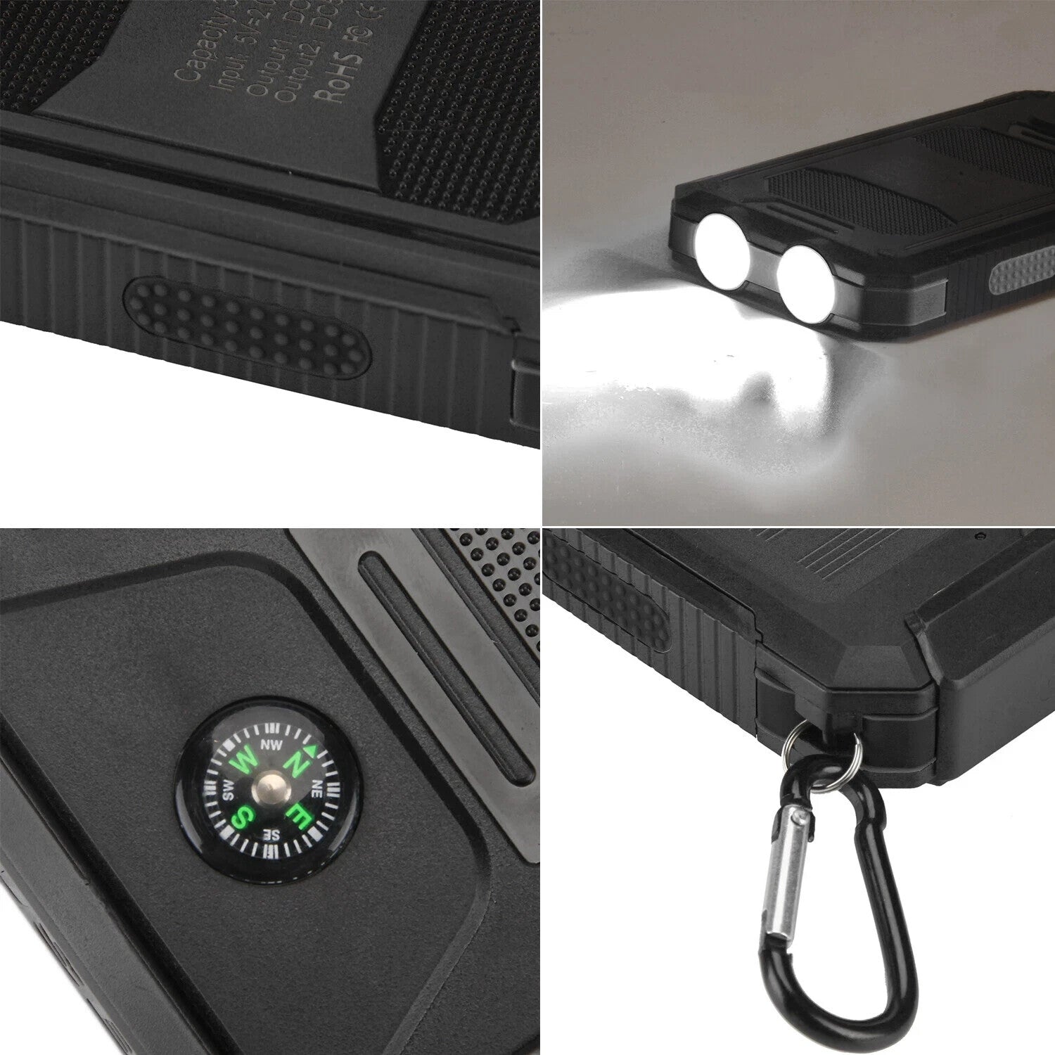 30000mAh Solar Powerbank Akku LED Kompass 2USB Wasserdicht Outdoor DE