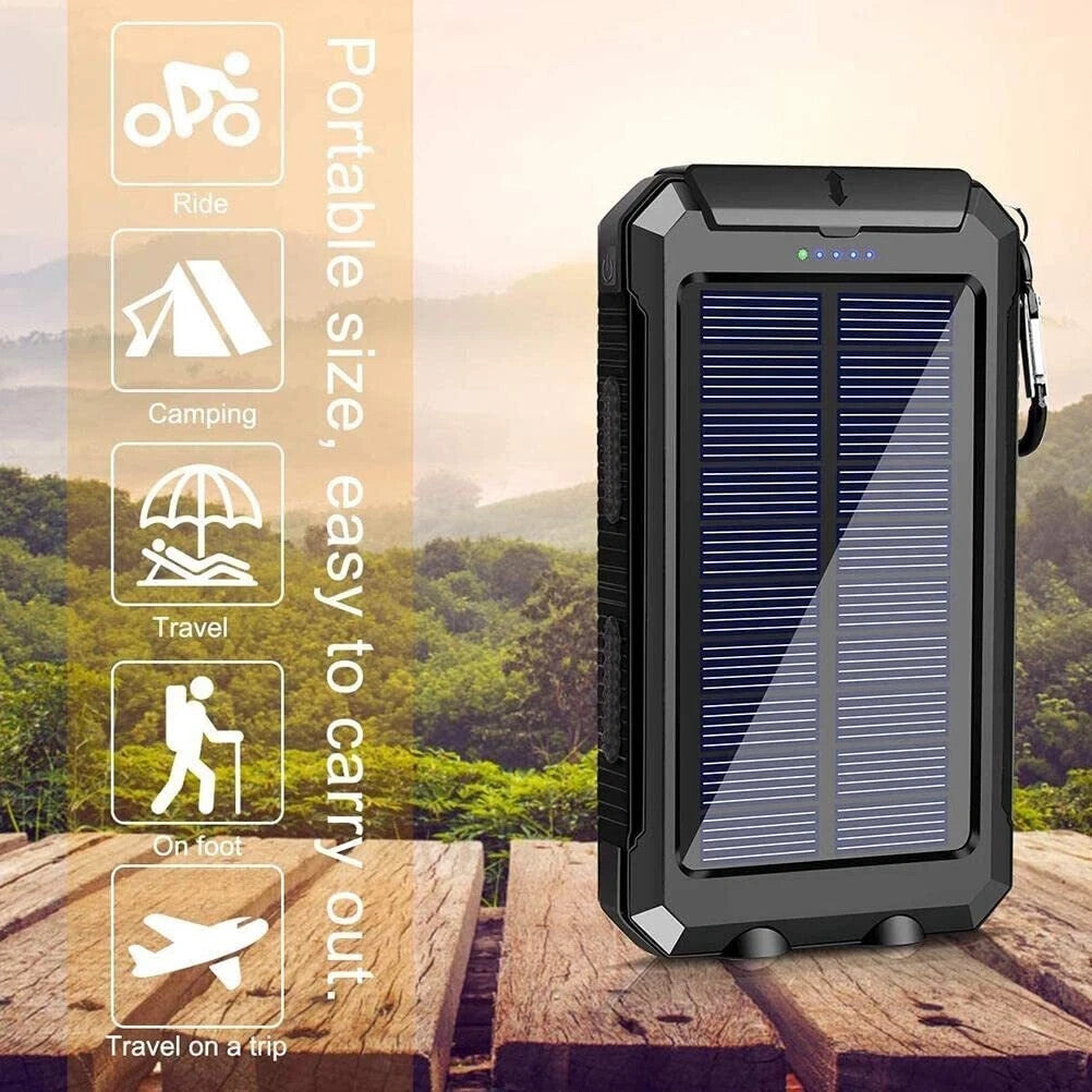 30000mAh Solar Powerbank Akku LED Kompass 2USB Wasserdicht Outdoor DE