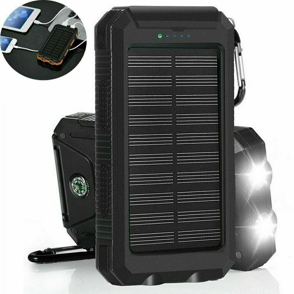 30000mAh Solar Powerbank Akku LED Kompass 2USB Wasserdicht Outdoor DE