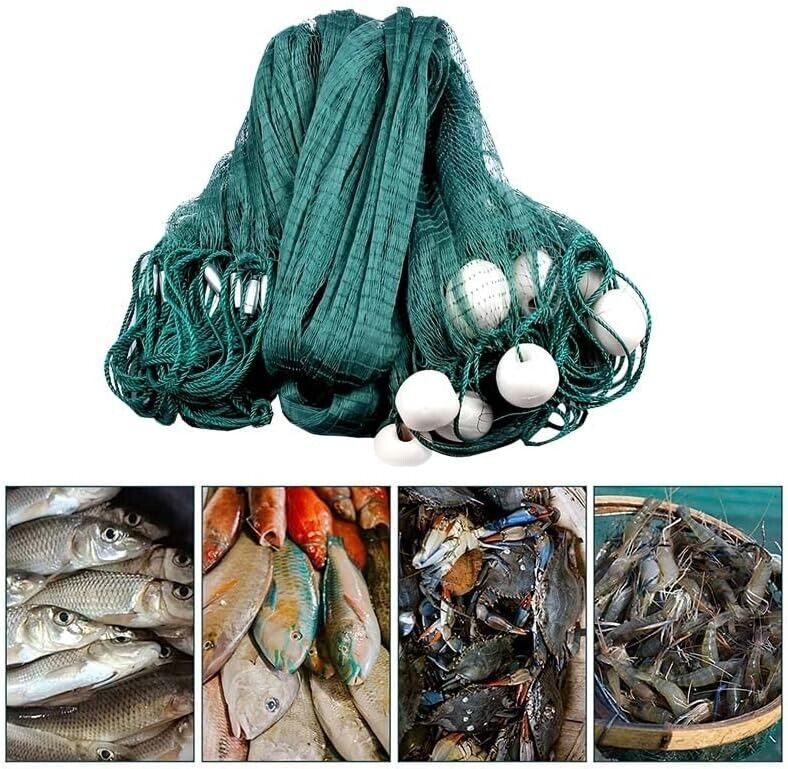 Fischernetz 2x5m mit Stahlgewichten & Bojen – Wurfnetz für Teiche & Seen, Nylon Zugnetz