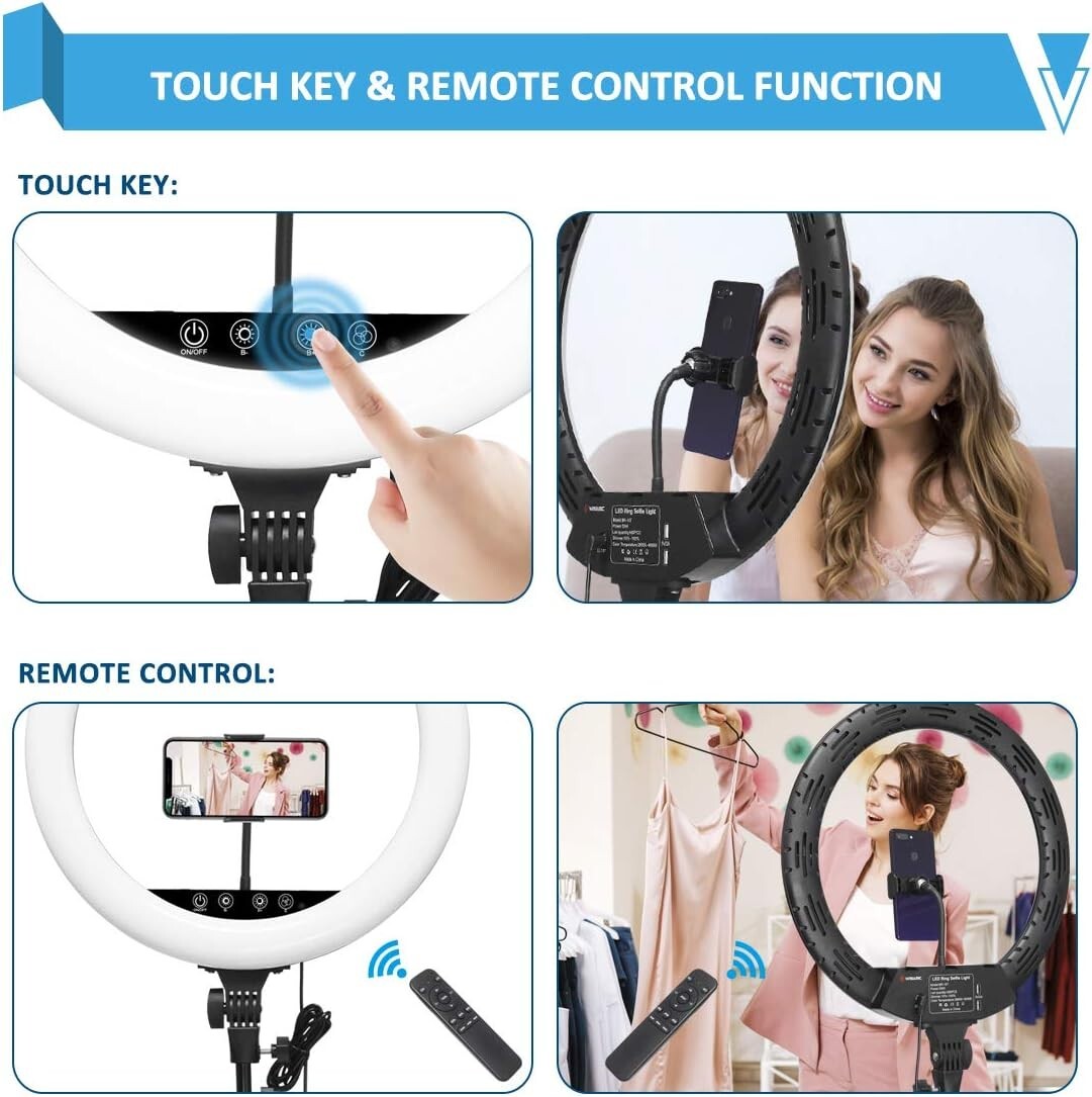 LED Ringlicht 18 Zoll mit Stativ – Dimmbares Selfie Licht 2800K–6000K | Mit Touch- & Fernbedienung, 3 Handyhalterungen & 2 USB-Anschlüssen für YouTube, TikTok & Vlog