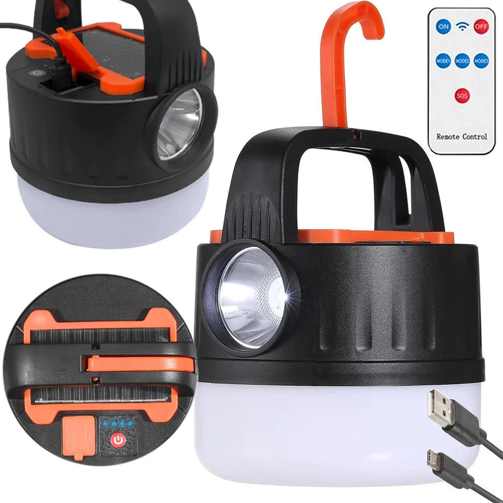 LED Campinglampe Solar USB Wiederaufladbar mit Haken & Fernbedienung 9 Modi