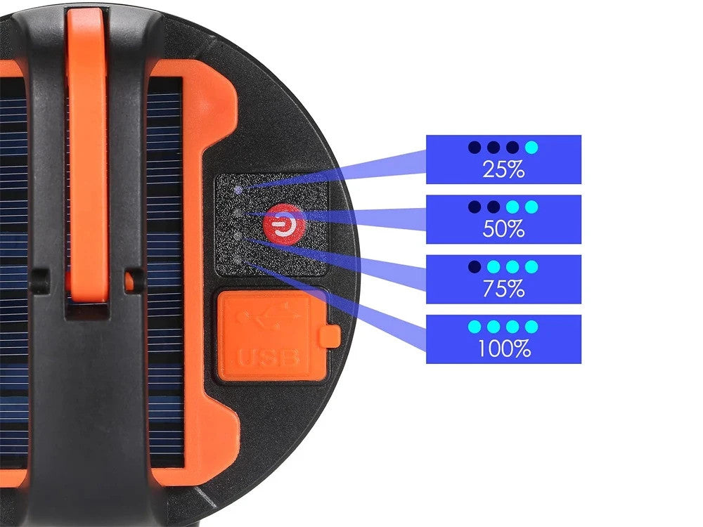 LED Campinglampe Solar USB Wiederaufladbar mit Haken & Fernbedienung 9 Modi