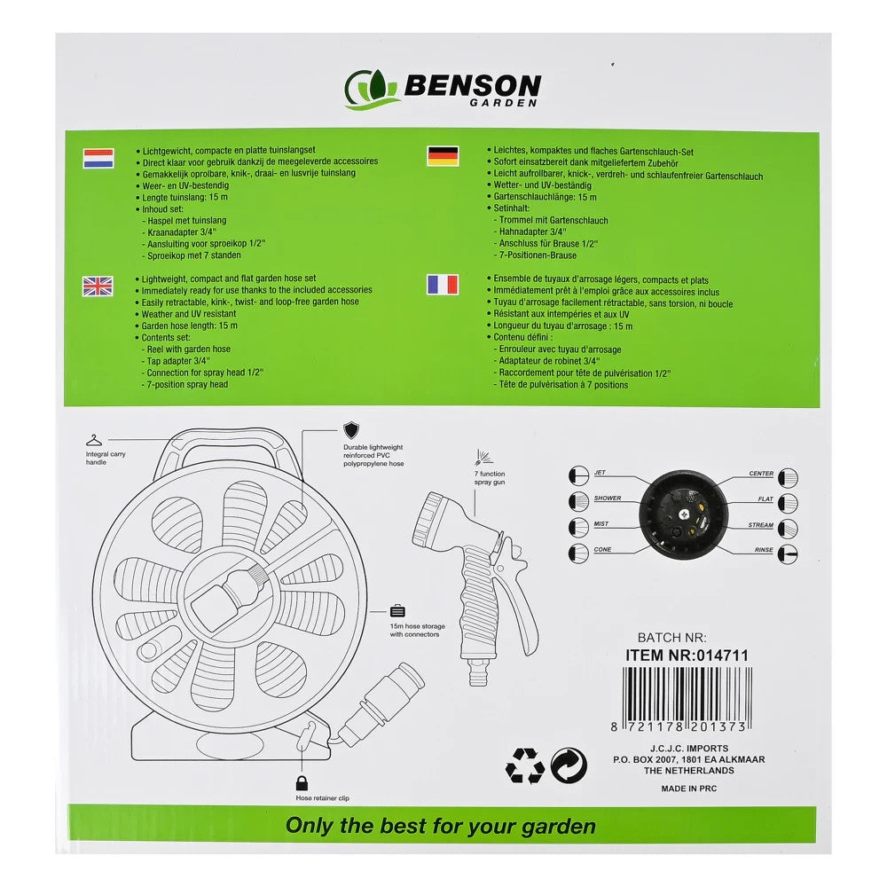 Gartenschlauch Set 15m Trommel flach UV-beständig mit Brause & Adapter 🚿 🚿 🚿