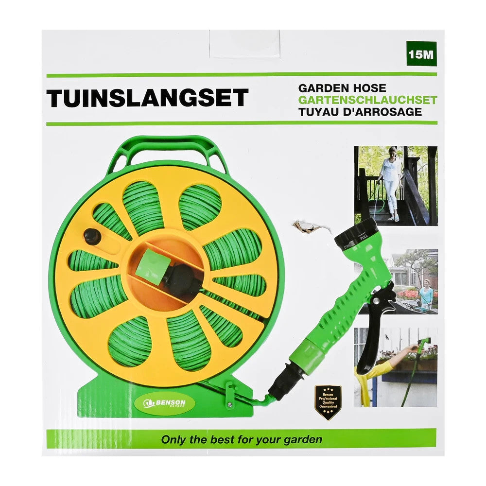 Gartenschlauch Set 15m Trommel flach UV-beständig mit Brause & Adapter 🚿 🚿 🚿