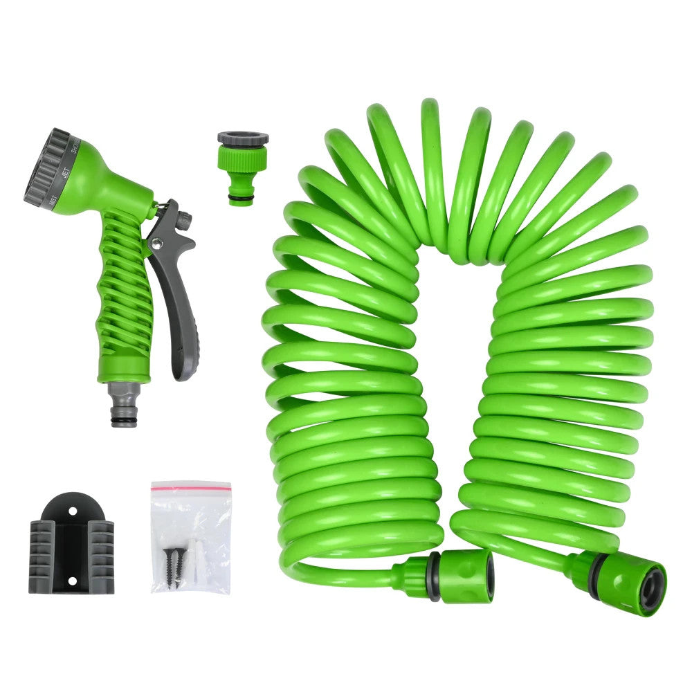 Spiral Gartenschlauch 10m mit Sprühkopf 7 Funktionen & Wandhalterung Set  🚿 🚿