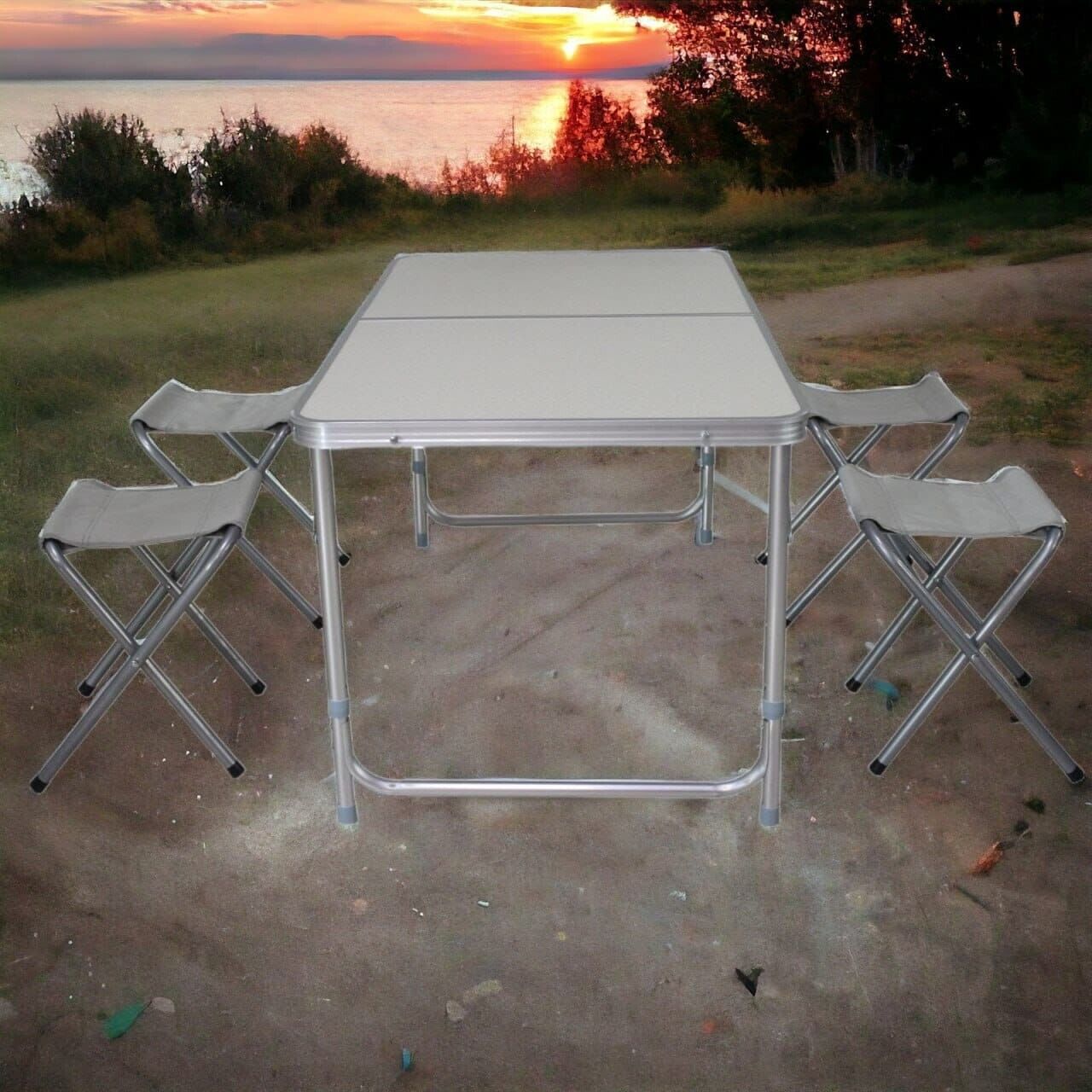 Campingtisch Set klappbar 120x60 cm mit 4 Hockern höhenverstellbar Outdoor