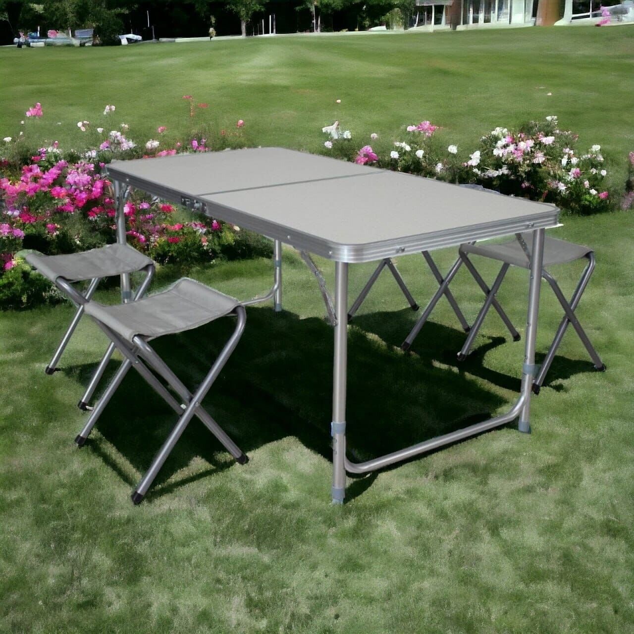 Campingtisch Set klappbar 120x60 cm mit 4 Hockern höhenverstellbar Outdoor