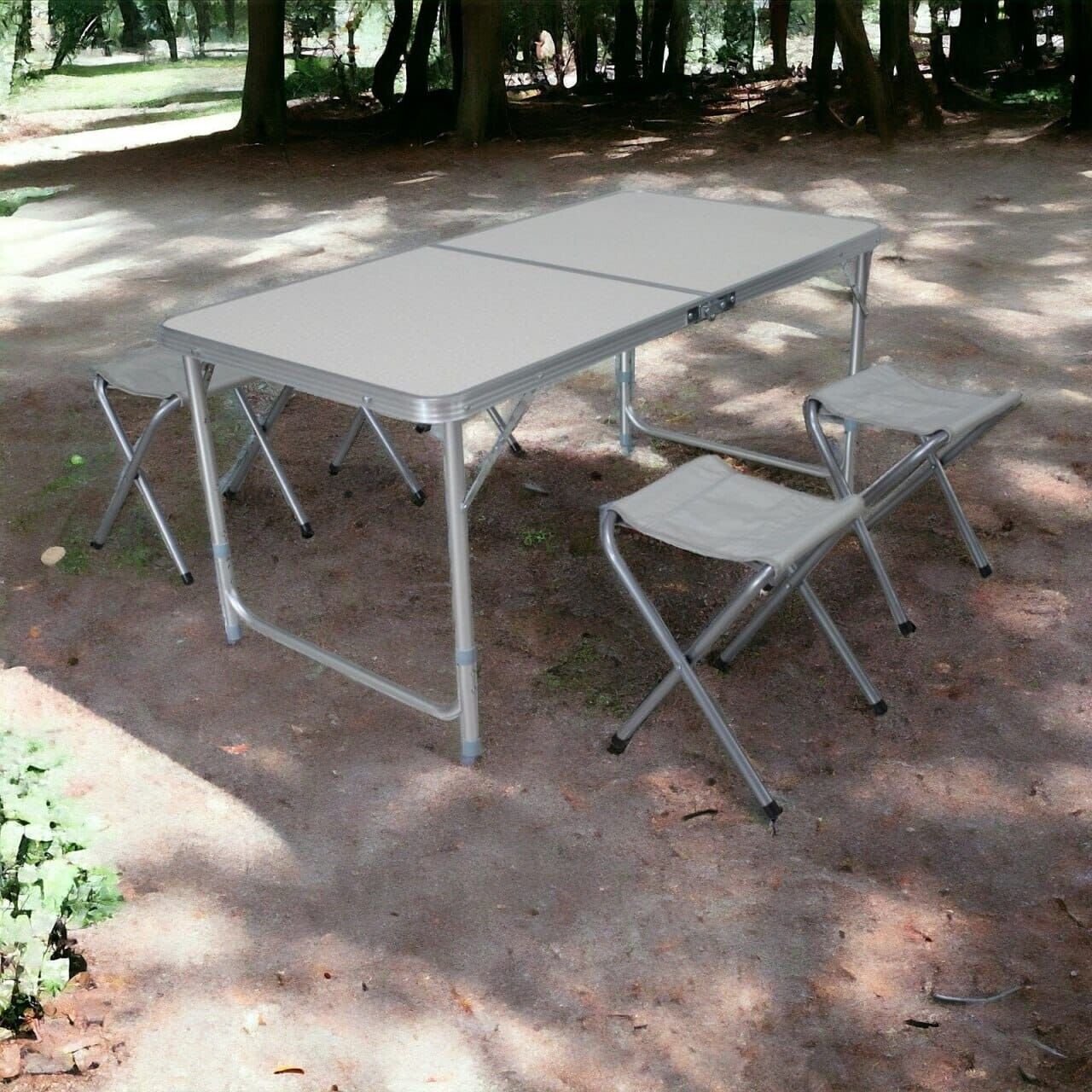 Campingtisch Set klappbar 120x60 cm mit 4 Hockern höhenverstellbar Outdoor