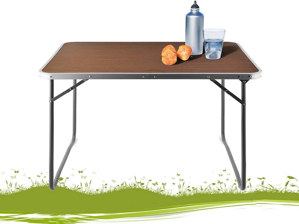 Campingtisch Klappbar 70x50 cm in Holzoptik Braun – Faltbarer Gartentisch für Camping, Balkon, Garten, Picknick und Outdoor