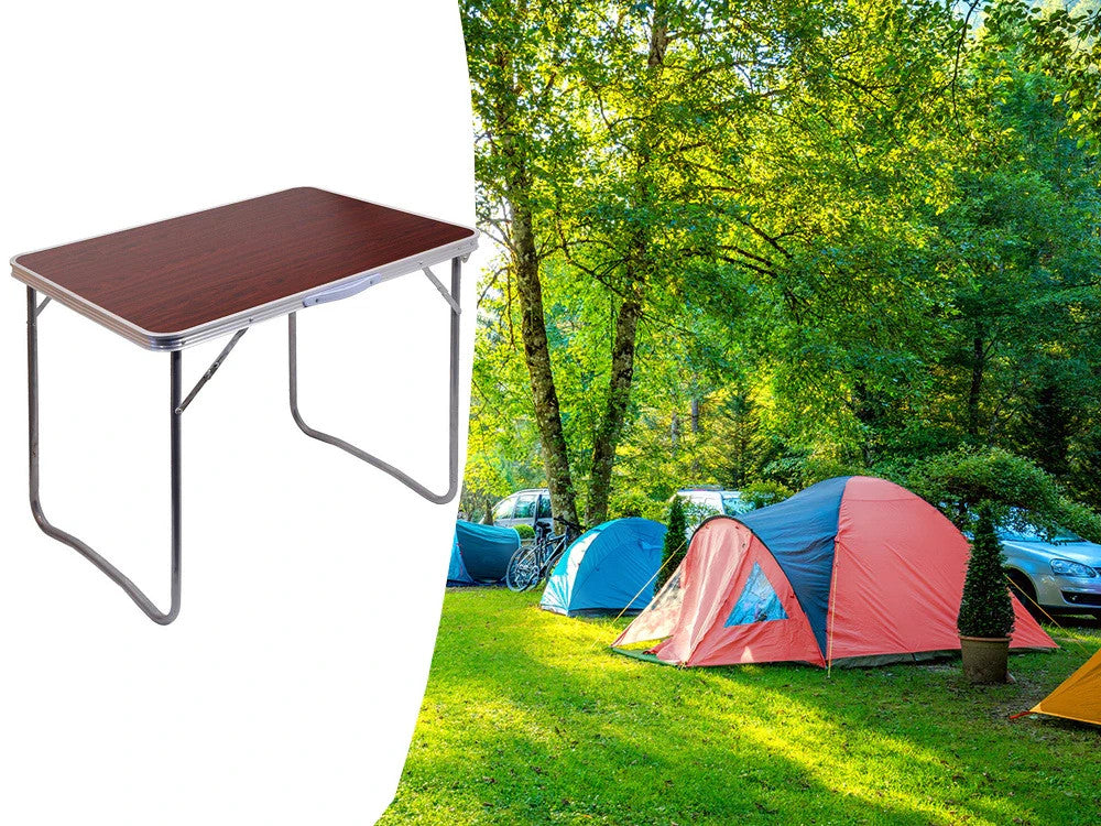 Campingtisch Klappbar 70x50 cm in Holzoptik Braun – Faltbarer Gartentisch für Camping, Balkon, Garten, Picknick und Outdoor