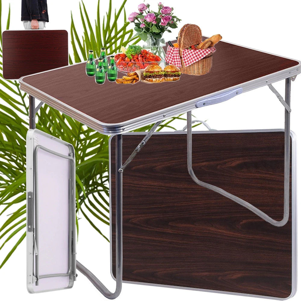 Campingtisch Klappbar 70x50 cm in Holzoptik Braun – Faltbarer Gartentisch für Camping, Balkon, Garten, Picknick und Outdoor