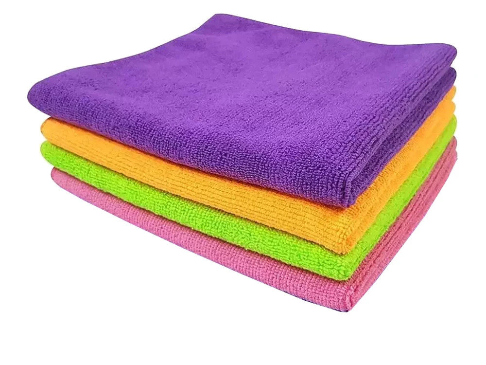 Mikrofaser Reinigungstücher 4er Set – Bunt, Saugstark, Fusselfrei, 28x29 cm