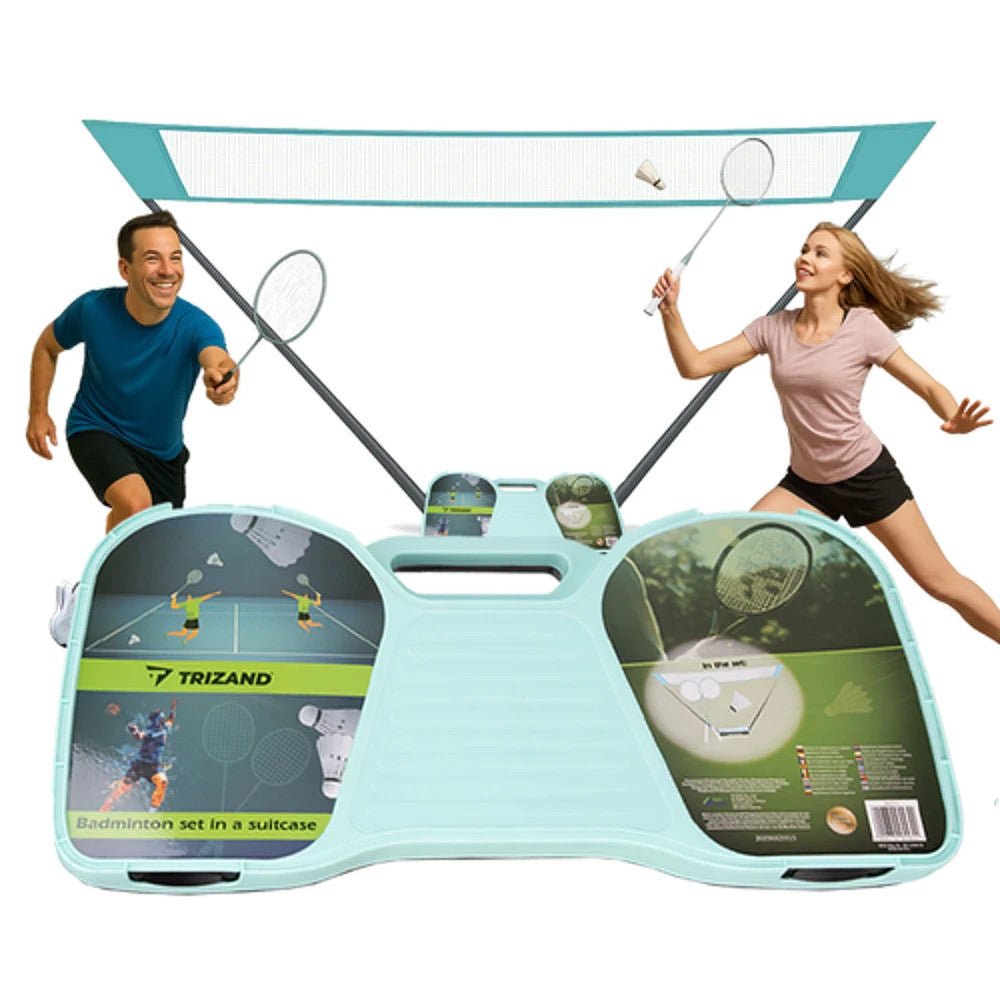 Badminton Set mit Netz, 2 Schlägern & Federbällen – Outdoor Spielset inkl. Koffer