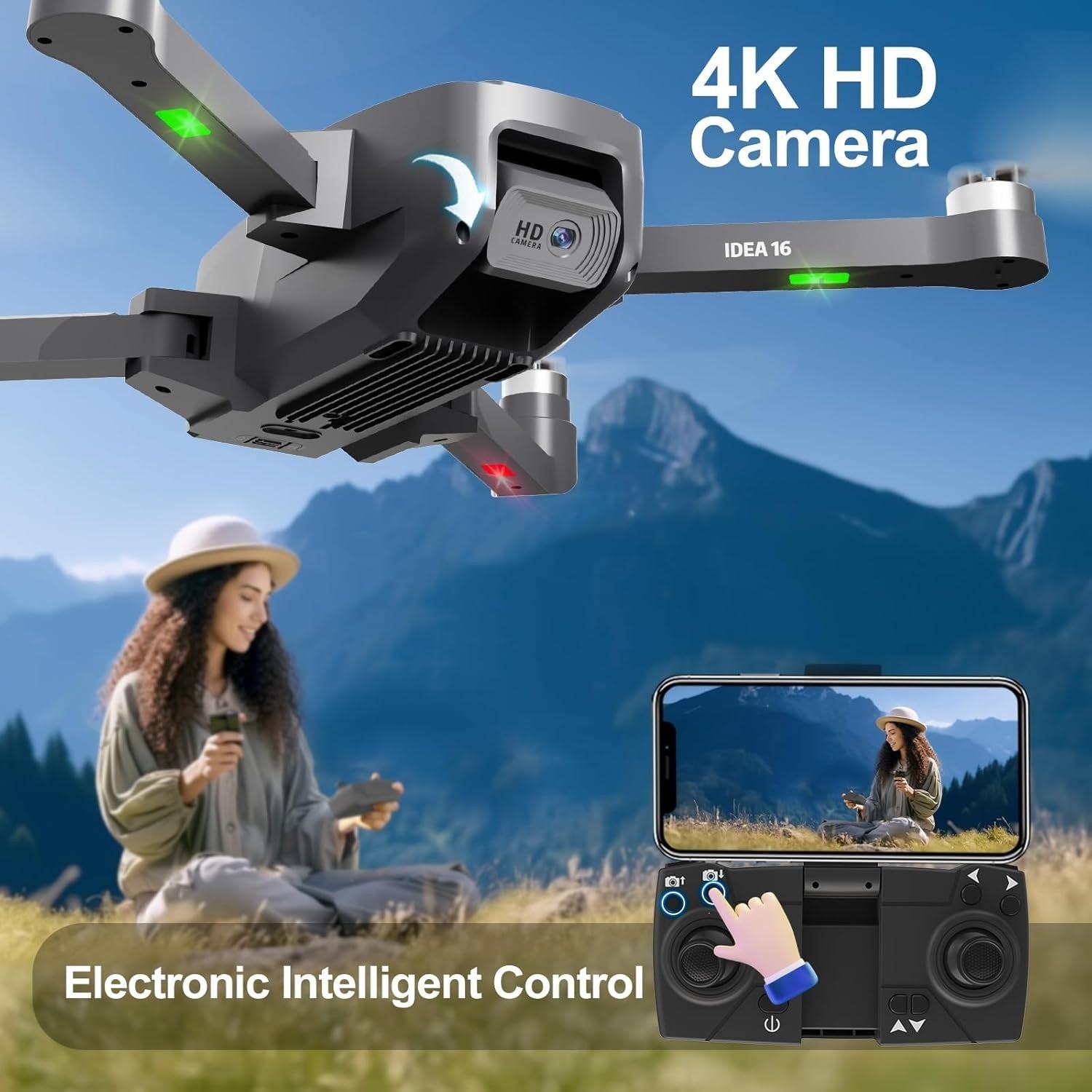 4K Drohne mit Kamera, 40KM/h, Brushless Motor, 5GHz FPV, 2 Akkus