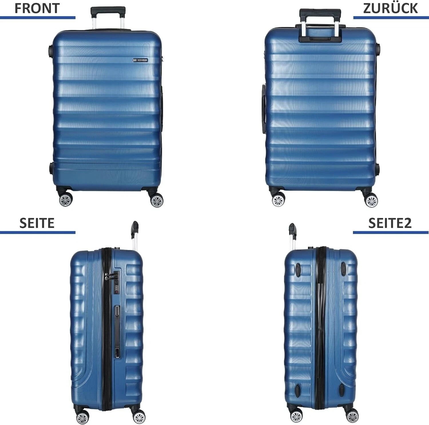 Hartschalenkoffer Trolley Blau – M / L / XL / 3er Set – 4 Rollen, ABS