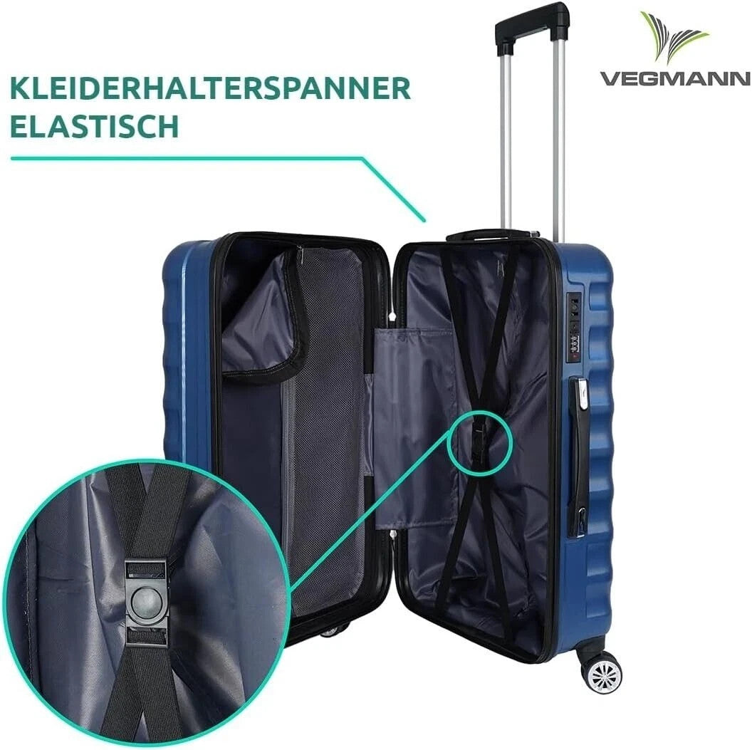 Hartschalenkoffer Trolley Blau – M / L / XL / 3er Set – 4 Rollen, ABS
