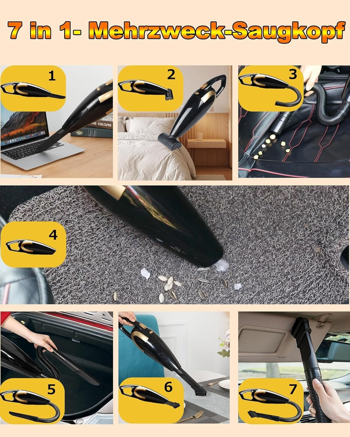 Kabelloser Handstaubsauger 16000Pa – Akku Auto Staubsauger Nass & Trocken für Tierhaare, Auto und Haushalt