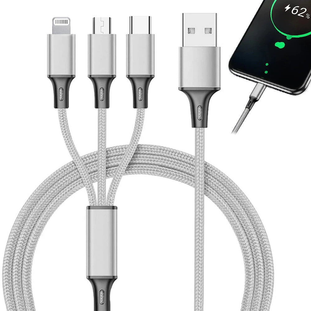 3in1 USB Ladekabel 1,2m – Typ-C Micro USB für Apple & Android Geräte