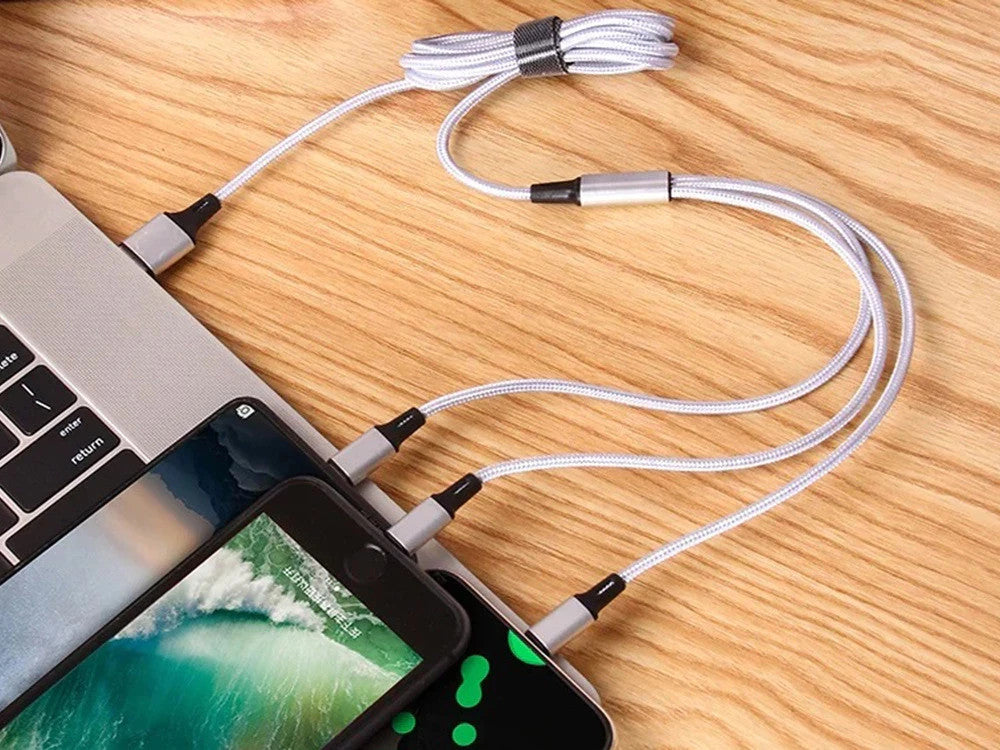 3in1 USB Ladekabel 1,2m – Typ-C Micro USB für Apple & Android Geräte