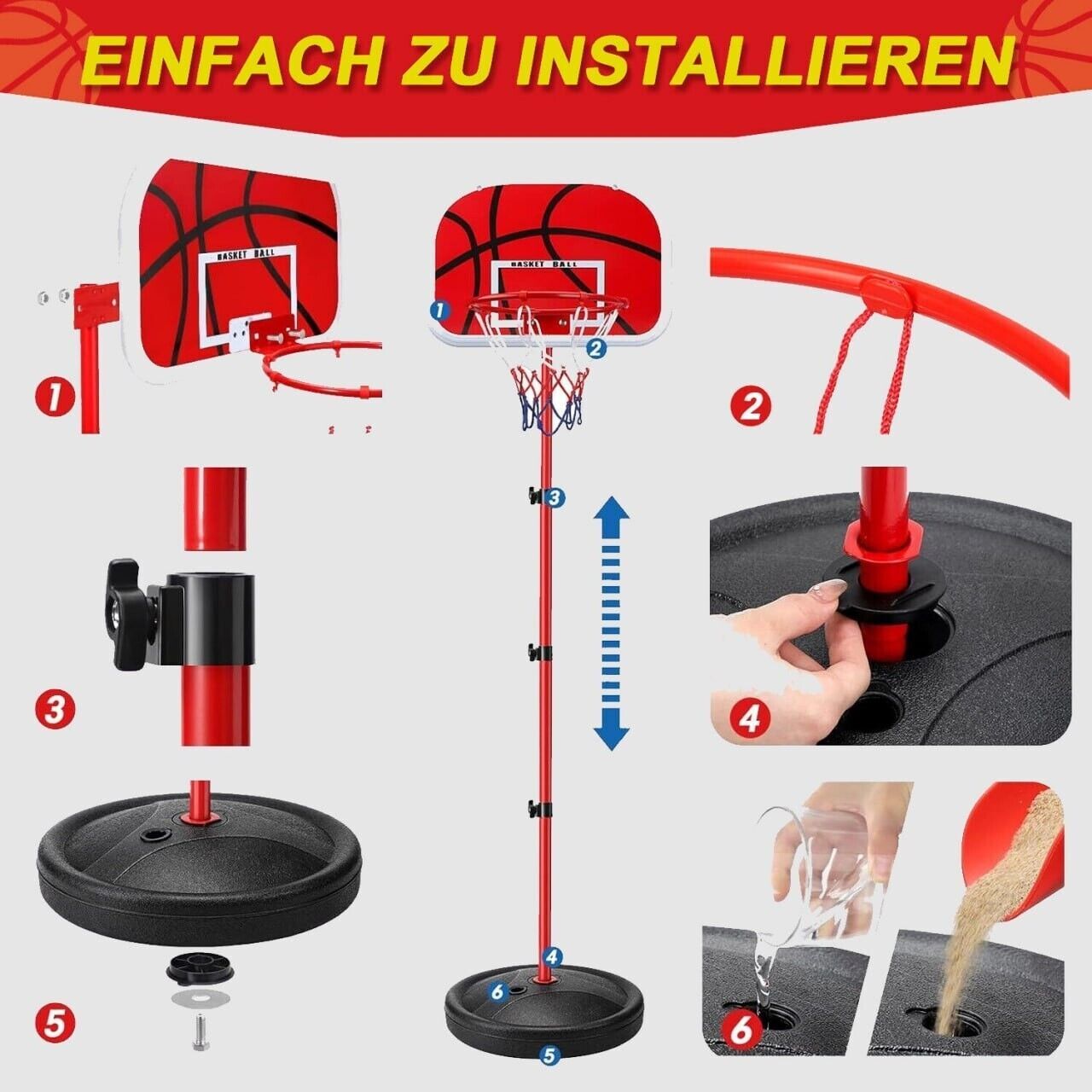 Basketballkorb Kinder höhenverstellbar 73–170cm mit 2 Bällen & Pumpe Set