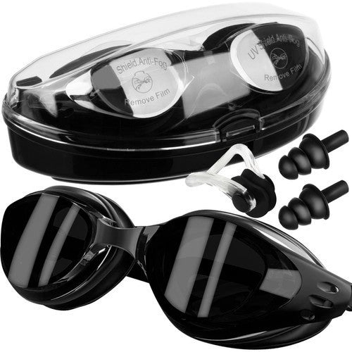 Schwimmbrille Set mit UV-Schutz & Antifog – inklusive Ohrstöpsel, Nasenklammer und Etui