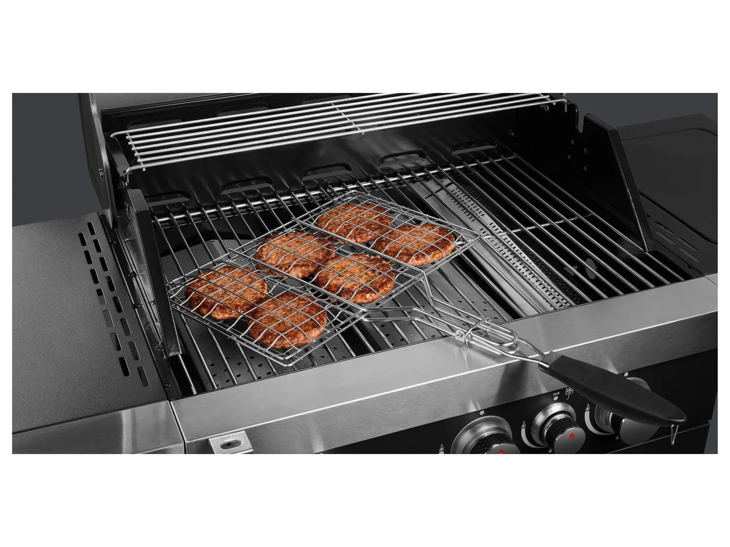 BBQ-Hamburger Grillguthalter Edelstahl 35x22cm Grillkorb mit Griff & Verschluss