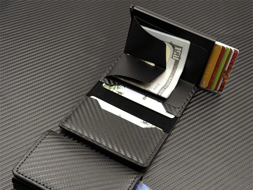 Herren RFID Brieftasche Schwarz – Anti-Diebstahl Kartenetui mit Aluminium & Eco-Leder
