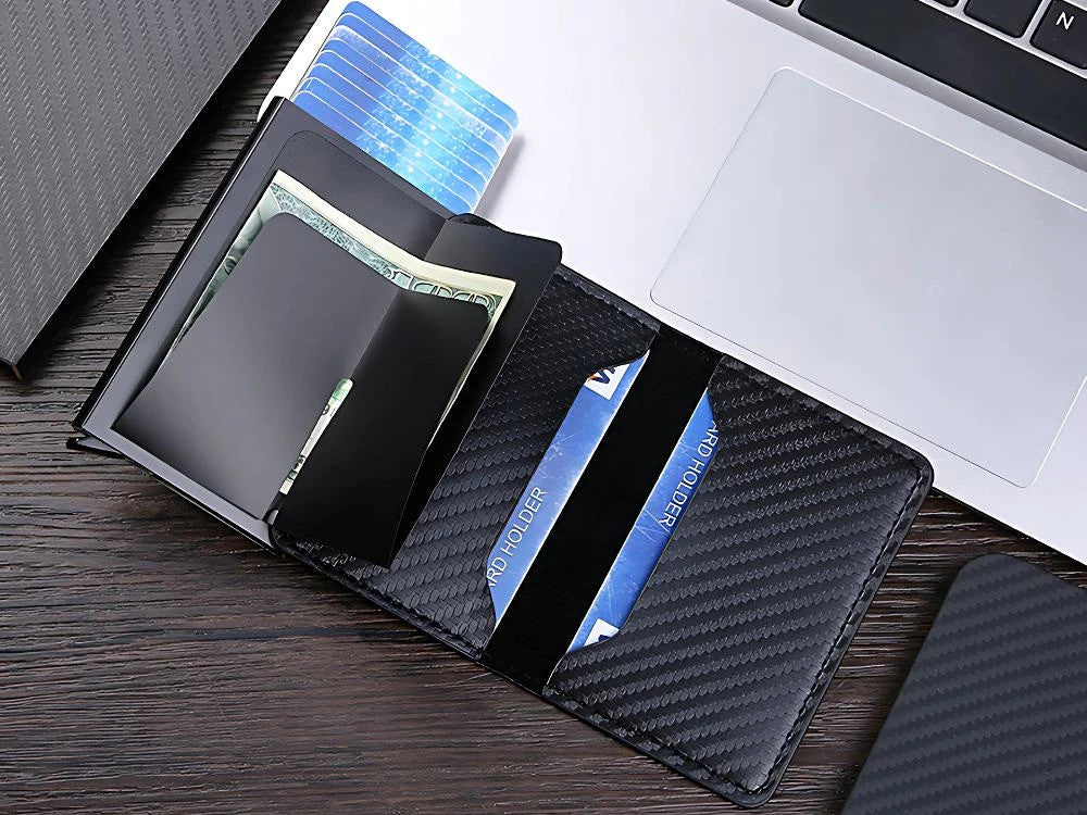 Herren RFID Brieftasche Schwarz – Anti-Diebstahl Kartenetui mit Aluminium & Eco-Leder